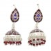 Earrings Enamel Jhumki Dangle Sterling Silver 925 Maroon Beads Traditional C12